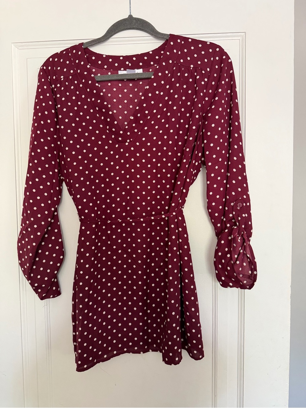 Motherhood Maternity Burgundy Polka Dot Wrap-Style Blouse